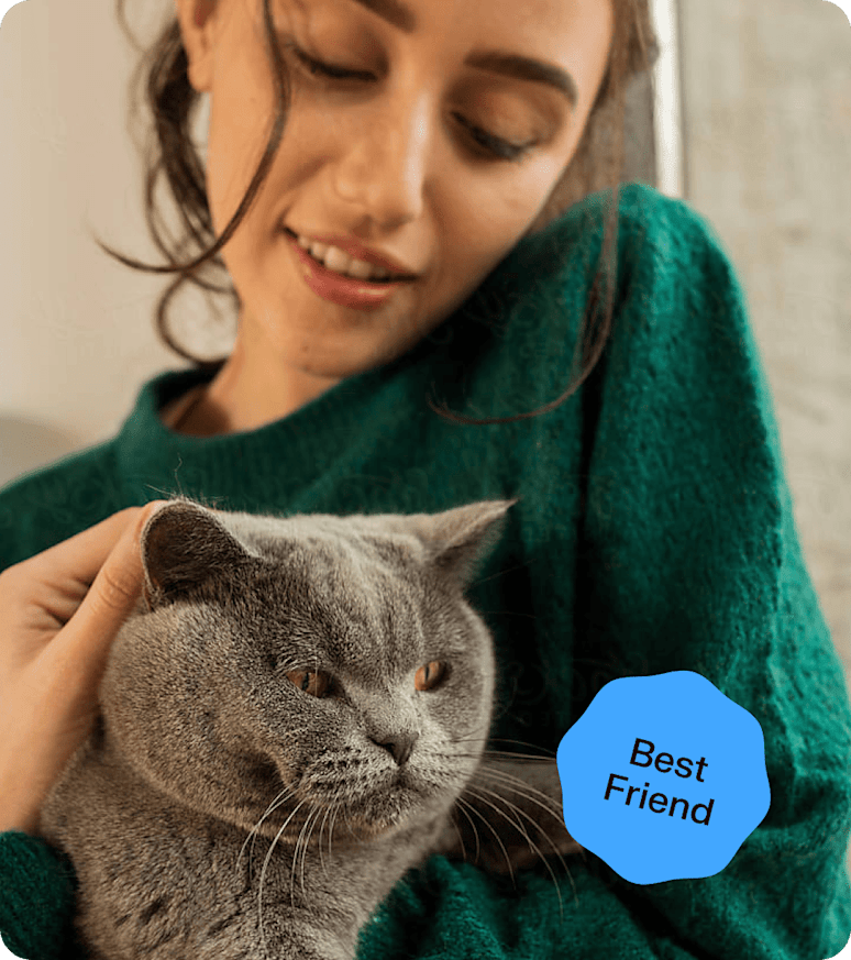 A person holds a cat. “Best friend”, says a speech bubble